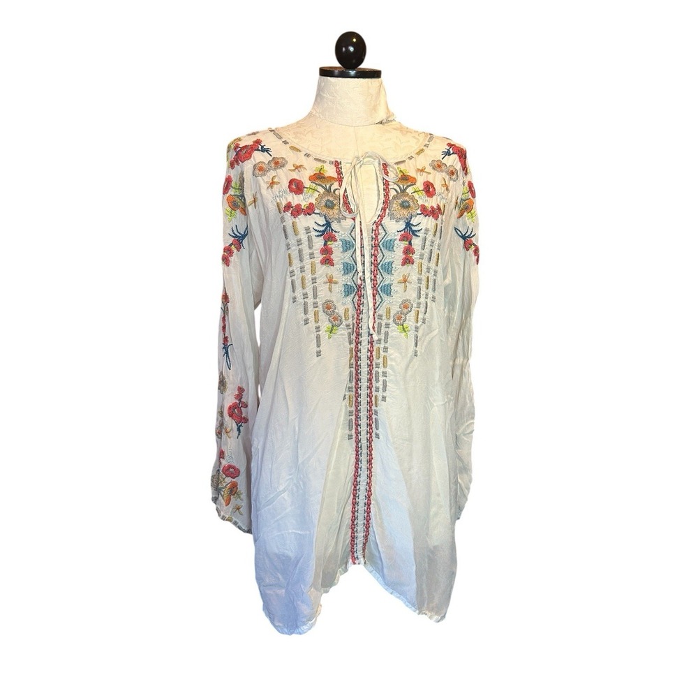 Johnny Was Item Blouse Womens M Cream Floral‎ Embroidery Long Sleeve Boho